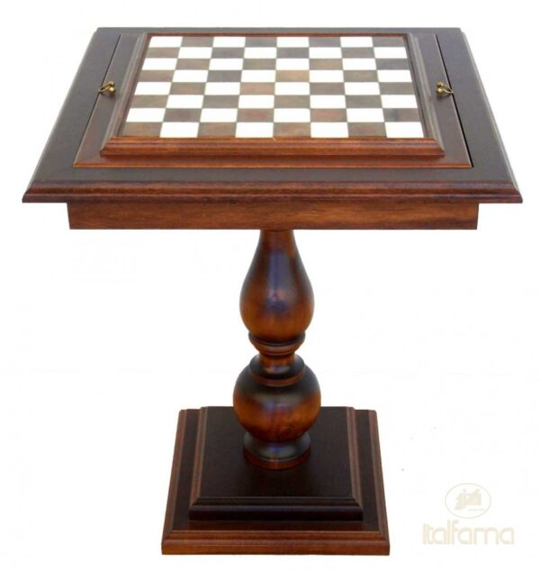 MESA DE TILO CON TABLERO DE MÁRMOL Y CONTENEDOR DE AJEDREZ